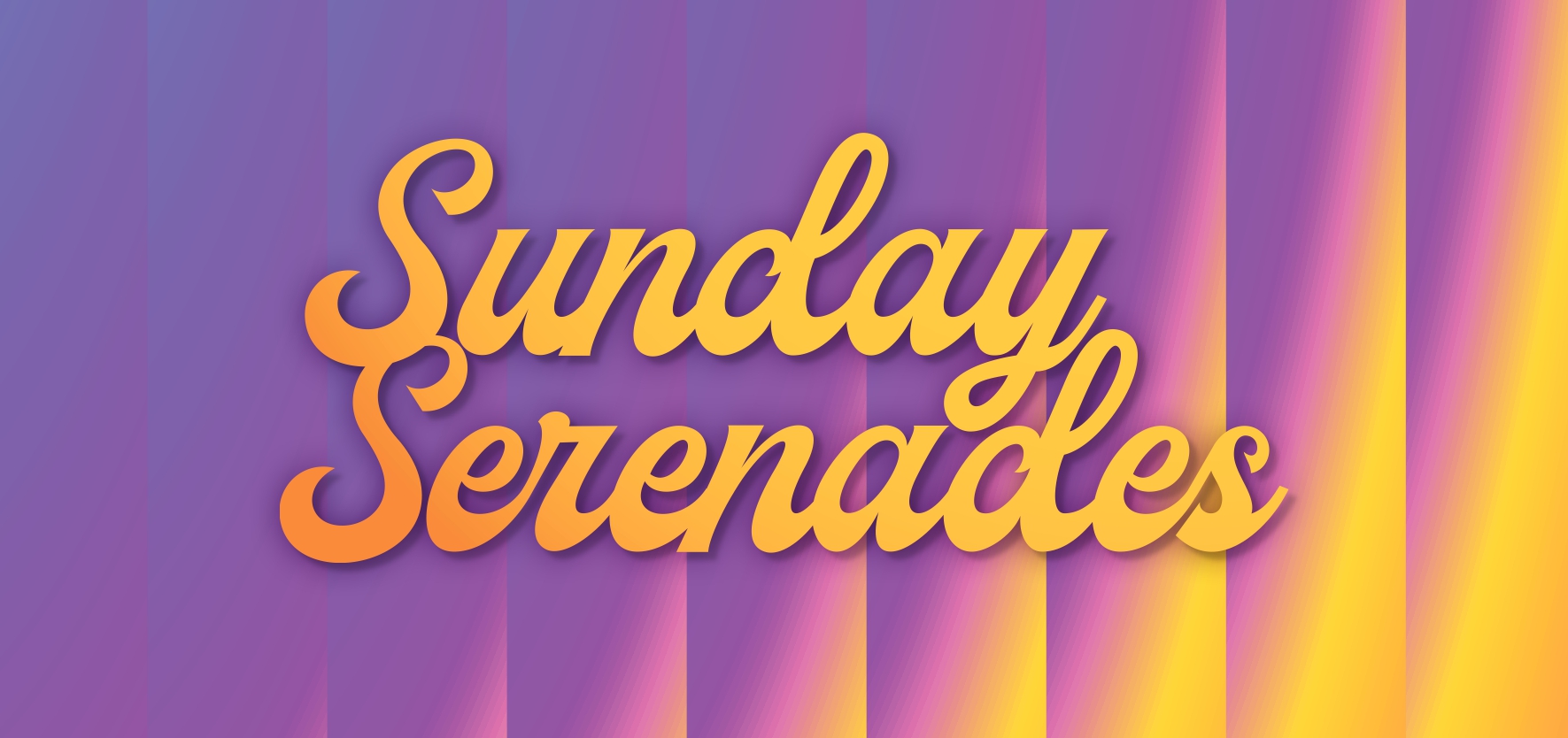 Sunday Serenades text on purple & yellow gradient
