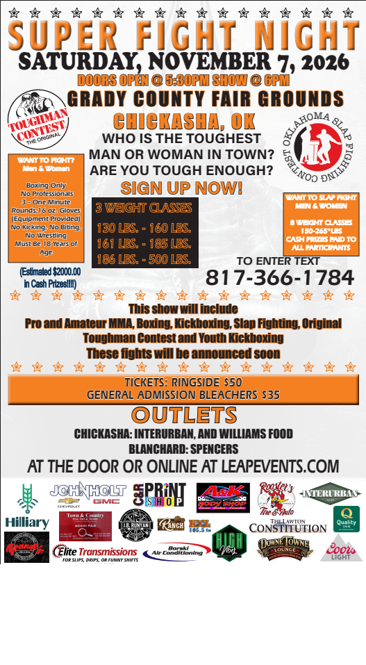 Tickets for SUPER FIGHT NIGHT-TOUGHMAN CONTEST CHICKASHA 2026