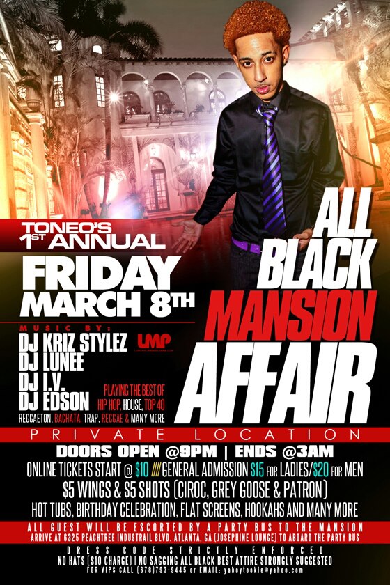 Tickets for Toneo's 1st annual Mansion Party in Atlanta from ShowClix